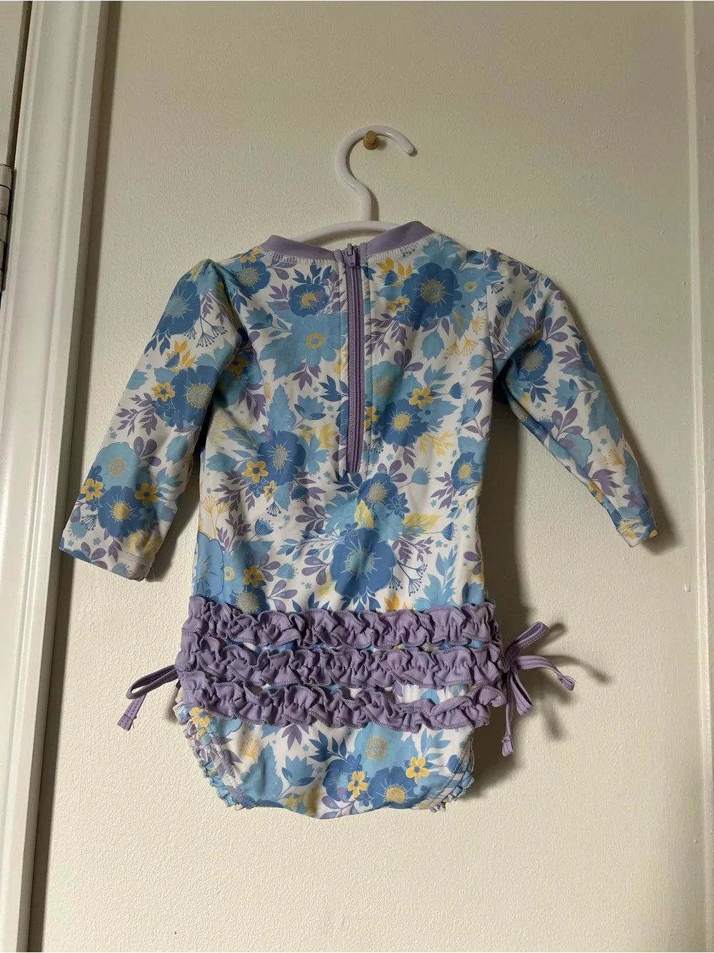 RuffleButts Baby Girls Floral Long Sleeve One Piece Swimsuit 6-12M